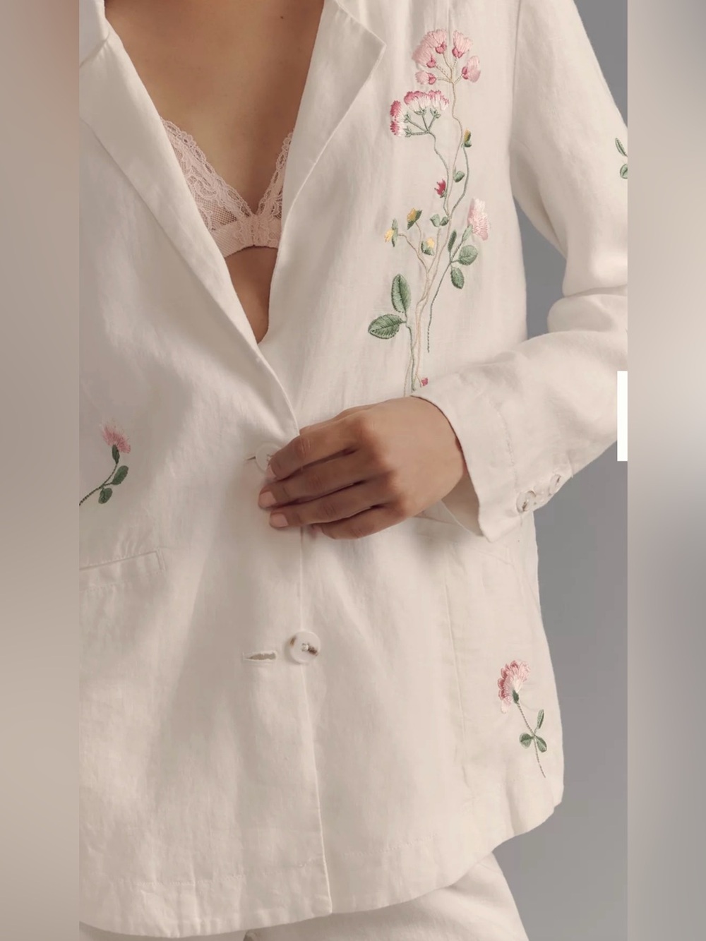 ANTHROPOLOGIE EMBROIDERED LINEN BLAZER WHITE SIZE L NWT - Picture 7 of 17